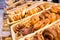 Butter buns in baskets in bakery