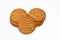 Butter cookies biscuits , selective focus of a pile and a stack of round golden tea biscuits of butter, wheat flour, sugar