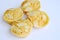 Butter cookies cup topping slice almond on white background