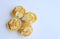 Butter cookies cup topping slice almond on white background