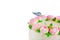 Butter cream pond cake with pink rose, green leave and butterfly decorate isolated
