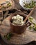 Butter made from young nettles in a ceramic pot