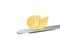 Butter or margarine cut piece on knife, realistic vector illustration isolated.