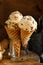 Butter pecan ice cream in waffle cones