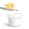 Butter or spread on knife and container realistic mockup vector illustration.