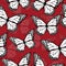 Butterflies colored with ornament seamless pattern, in style boho, hippie, bohemian. Bright, contrasting, openwork black and white