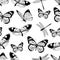 Butterflies and dragonflies seamless pattern, monochrome vector background, coloring book. Black and white various insects on a wh