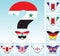 Butterflies with flags of countries group of Seven and Syria with question