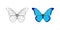 Butterflies. Hand drawn blue and black butterflies. Vector scalable graphics