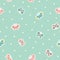 Butterflies and hearts scattered on pastel blue background seamless vector pattern