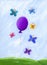 Butterflies and purple balloon