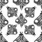 Butterflies. Seamless pattern. Linocut handmade vector illustration. Black color. Isolated on white