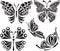 Butterflies silhouette. Drawing of lines and points. Symmetrical image. Options