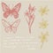 Butterflies silhouettes. Butterfly card template on romantic ckground. Graphic illustration. Handwritten abstract text