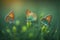 Butterflies in a spring meadow against the background of blurred nature and sun rays, a forest meadow