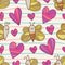 Butterfly bee love dotted line horizontal seamless pattern