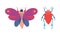 Butterfly and Beetle Insects as Hexapod Flying Creature with Jointed Legs and Pair of Antennae Vector Set