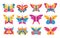 Butterfly color ornate set elegant exotic moths stylized tropical insect vector