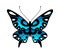 Butterfly. Colorful stylized summer flying insect, bright desigd in black and blue colors, minimalistic macro ornamental