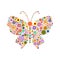 Butterfly consisting of different colors flowers on white