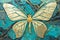 Butterfly, decorative symmetrical golden green tribal pattern, AI generative