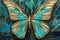 Butterfly, decorative symmetrical golden green tribal pattern, AI generative
