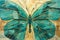 Butterfly, decorative symmetrical golden green tribal pattern, AI generative