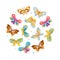 Butterfly Design with Fluttering Insect with Brightly Coloured Wings Vector Circle Arrangement