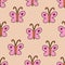 Butterfly doodle seamless pattern. Boho retro background.