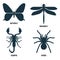 Butterfly and dragonfly, scorpio and spider on vector illustration