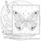 Butterfly drawing with palette and brushes.Coloring book antistress for children and adults.