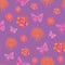 Butterfly Dream-Butterfly Garden,seamless repeat pattern in yellow,orange,pink on purple background.