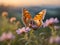 A butterfly finding serene repose on a vibrant wildflower at dawn