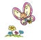 Butterfly flight flowers cartoon illustration