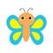 Butterfly flying insect icon. Blue Yellow color. Cute cartoon kawaii funny animal character. Smiling face. Baby kids collection.