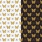 Butterfly geometrical grid seamless pattern. Outline contour line, silhouette images, gold beige brown color palette