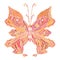 Butterfly illustration in orange and pink colors. Summer interior print. Childish t-shirt design with butterfly