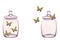 Butterfly inside and outside glass jar. Hand-drawn watercolor illustration isolated on white background. For postcards