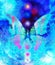 Butterfly with light energetic chakras in cosmic space. Painting and graphic design.