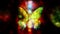 butterfly with light energetic chakras in cosmic space. Painting and graphic design. Loop Animation.