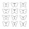 Butterfly line set. Various butterflies linear shapes collection.