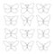 Butterfly line set. Various butterflies linear shapes collection.