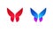 Butterfly logo geometric symmetric gradient style vector logotype template design in blue purple violet red colors for cosmetic or