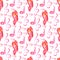 Butterfly music pink watercolor seamless pattern on white background