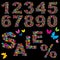 Butterfly numerals, word SALE and percent symbol