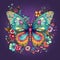 Butterfly painting with multiple colors and beautiful springtime flowers on a white background Generative AI Illustration