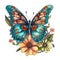 Butterfly painting with multiple colors and beautiful springtime flowers on a white background Generative AI Illustration