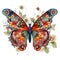 Butterfly painting with multiple colors and beautiful springtime flowers on a white background Generative AI Illustration