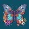 Butterfly painting with multiple colors and beautiful springtime flowers on a white background Generative AI Illustration