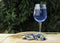 Butterfly pea harbal blue drink fresh with wine glass horizontal